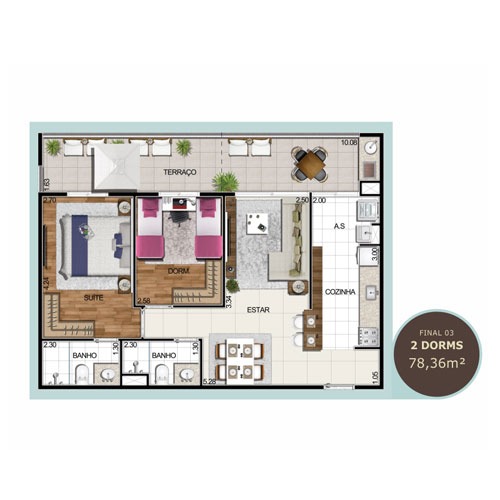 Planta 2 dorms 78,36 m²